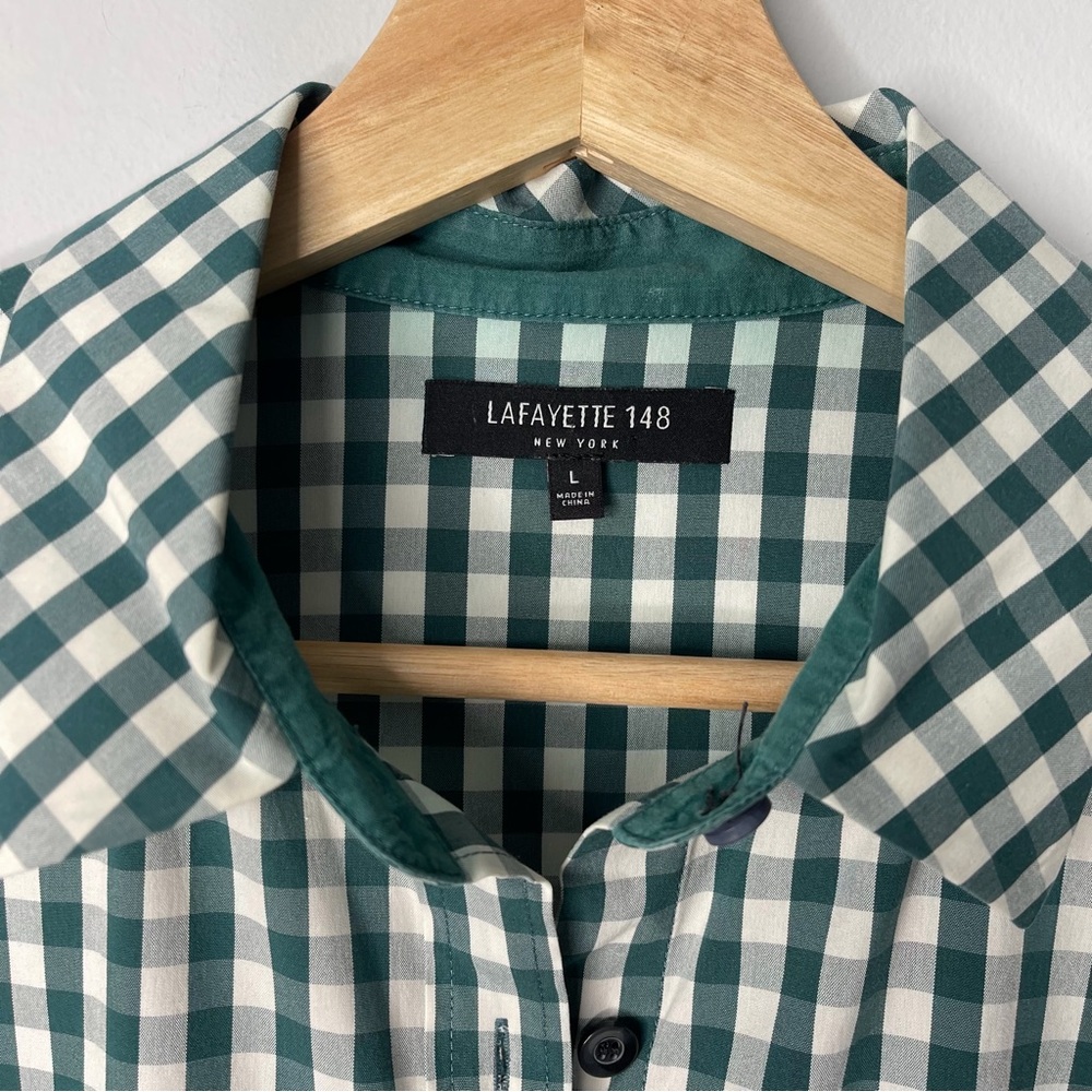 Ladies Lafayette 148 New York green white button up down shirt size Large LG - Picture 5 of 7
